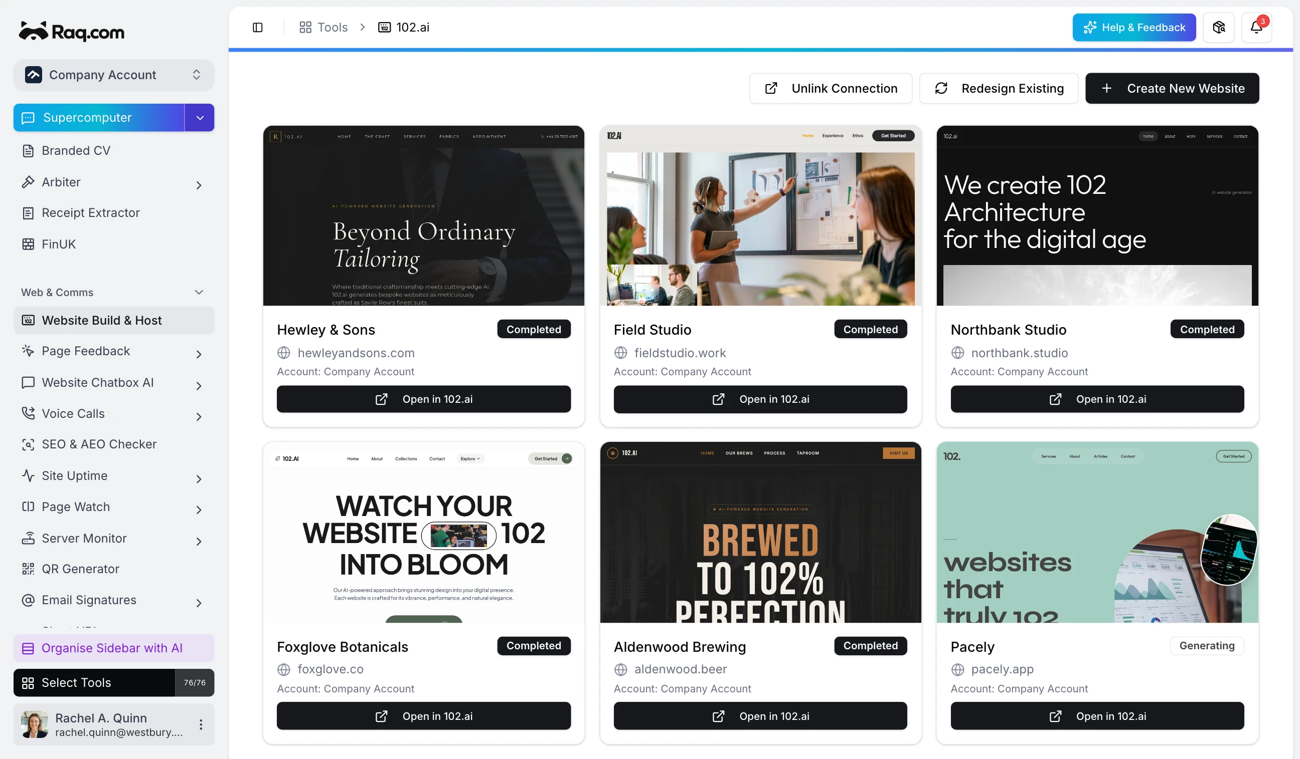 102.ai: Website Build & Host, Connected To Raq.com