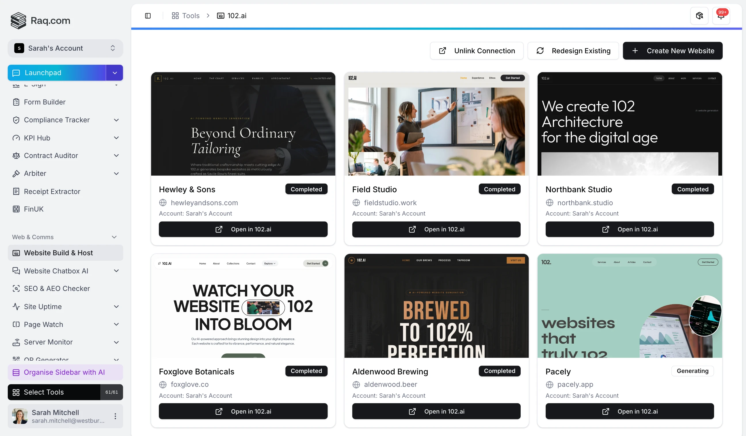 102.ai: Website Build & Host, Connected To Raq.com