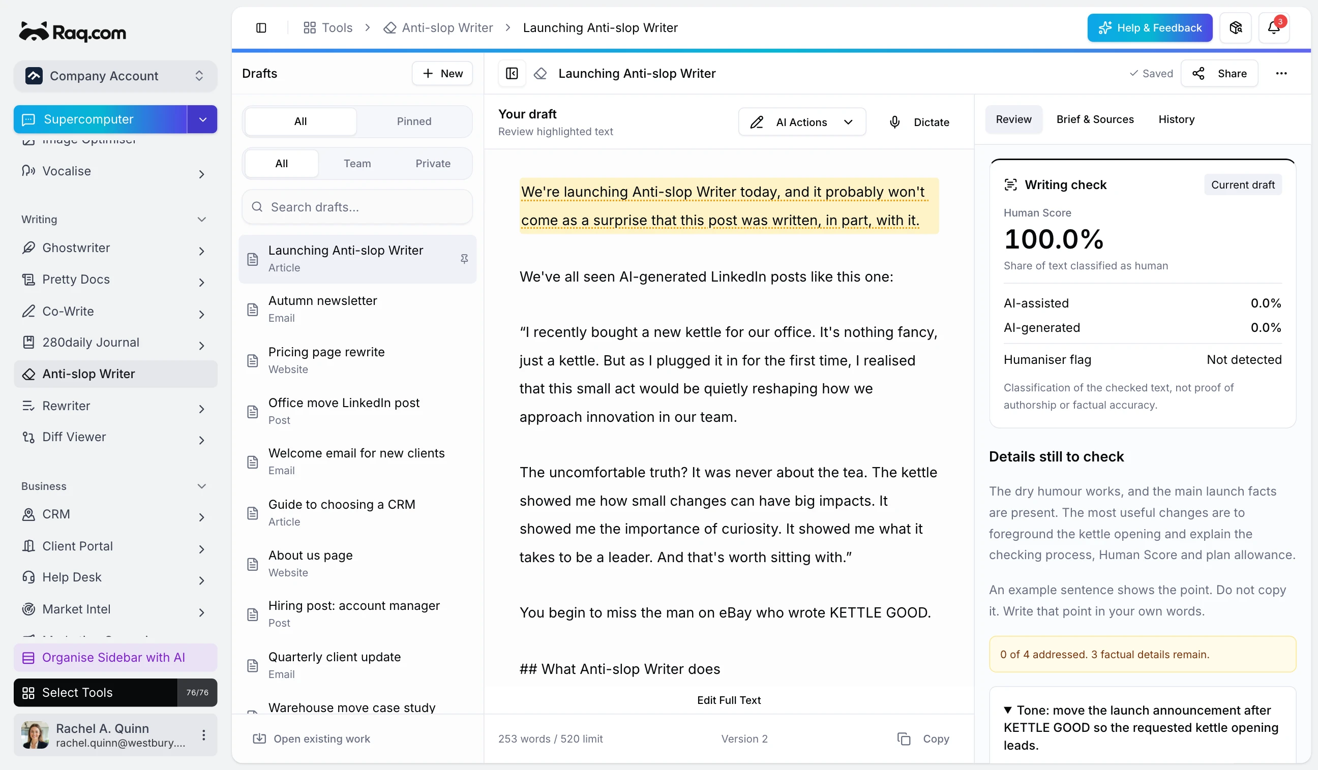 Launching Anti-slop Writer