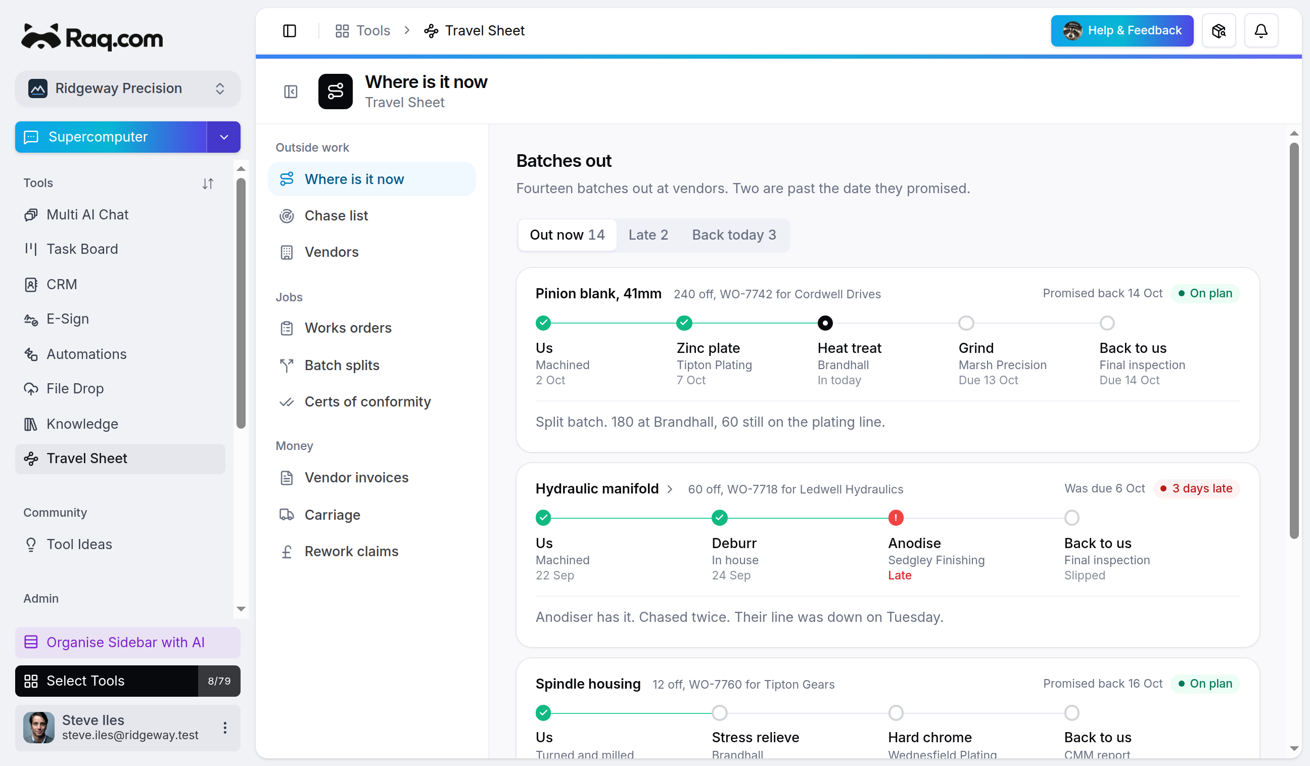 A Travel Sheet custom module in the Raq.com sidebar