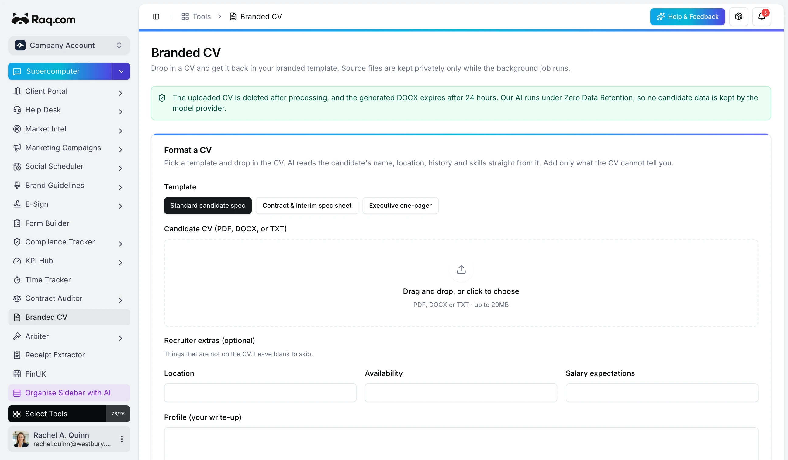 Branded CV: Drop In A CV, Get It Back In Your Template