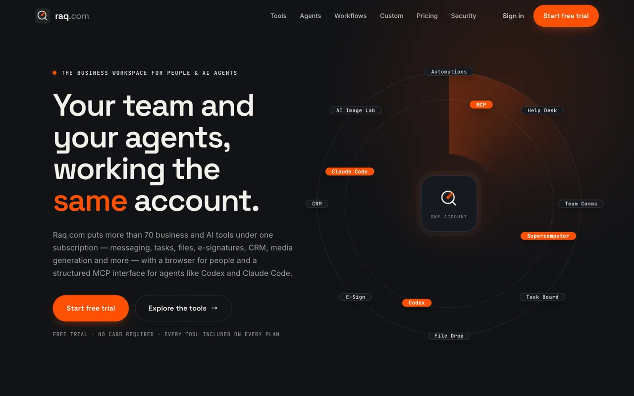 Raq.com homepage generated by Kimi K3 in Cursor