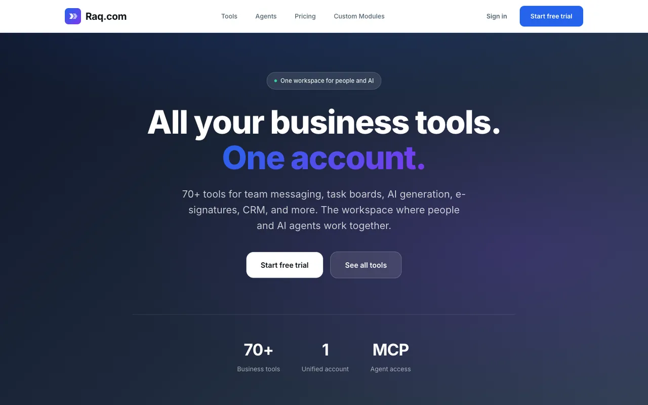 Raq.com homepage generated by Claude Opus 4.5 in Claude Code
