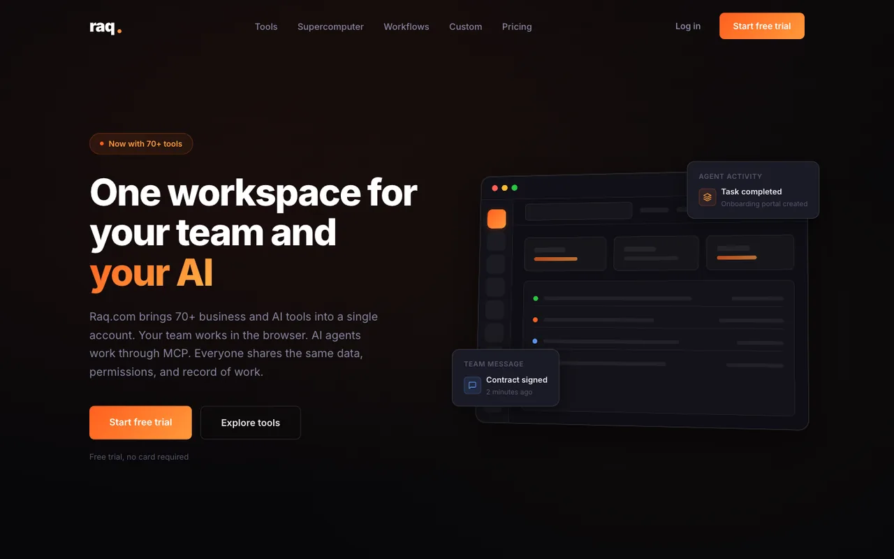 Raq.com homepage generated by Claude Opus 4.6 in Claude Code
