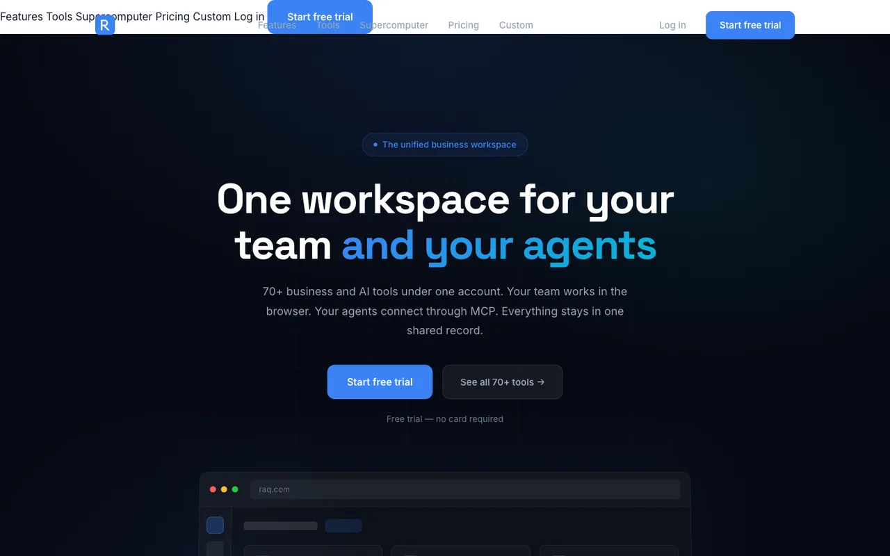 Raq.com homepage generated by Claude Opus 4.6 in Claude Code