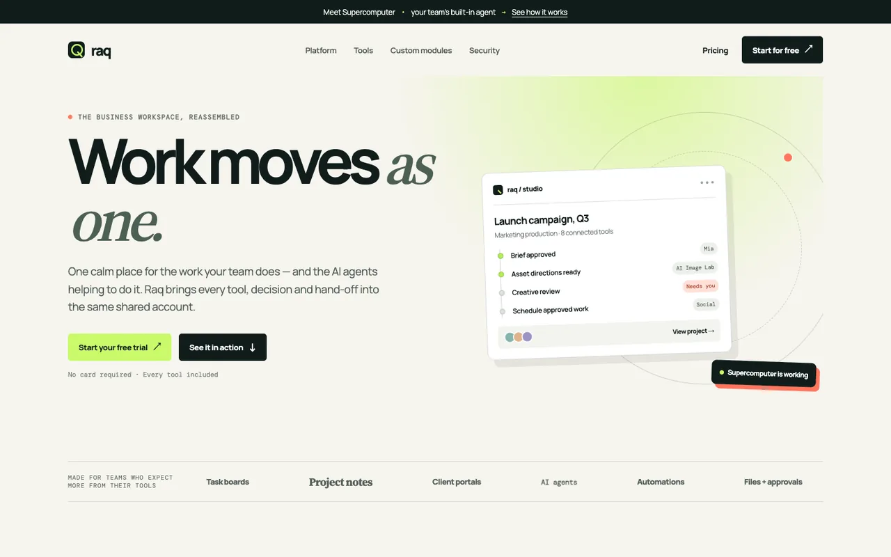 Raq.com homepage generated by GPT-5.6 Terra in Codex