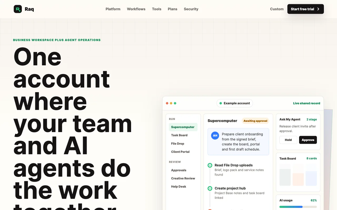 Raq.com homepage generated by GPT-5.5 in Codex