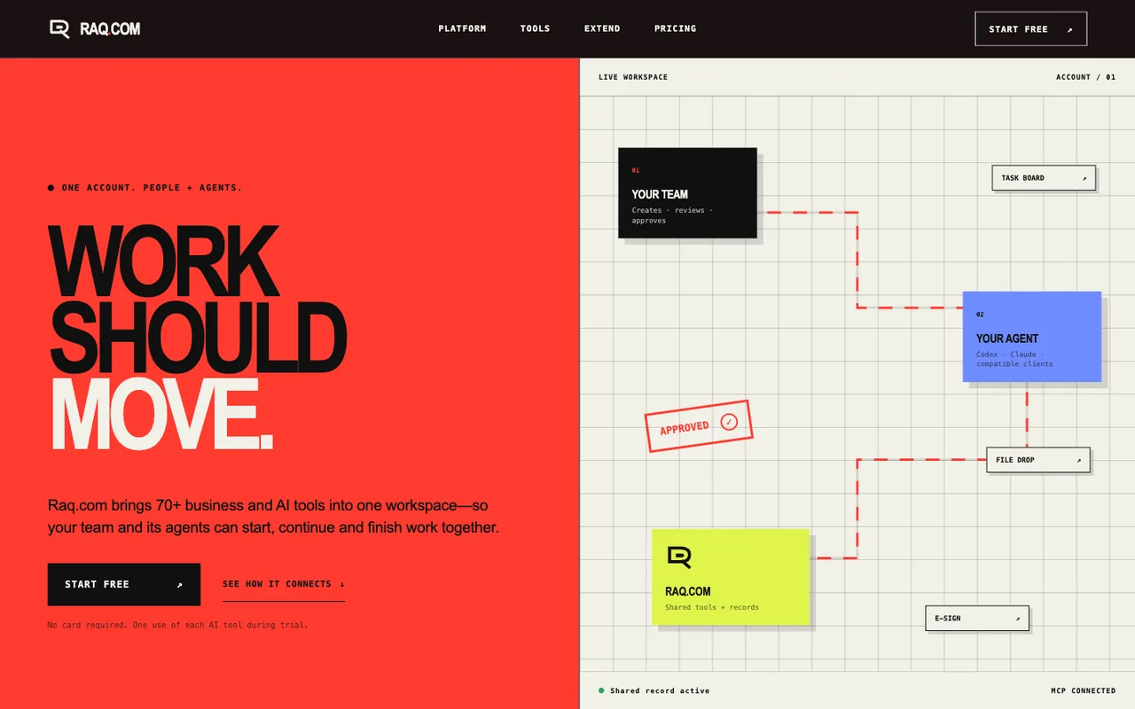 Raq.com homepage generated by GPT-5.6 Sol in Codex