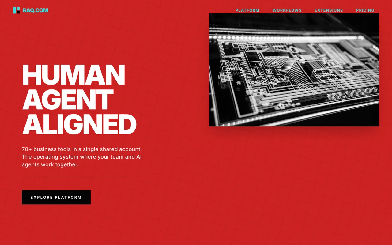 Raq.com homepage generated by Gemini 3.1 Pro in Cursor