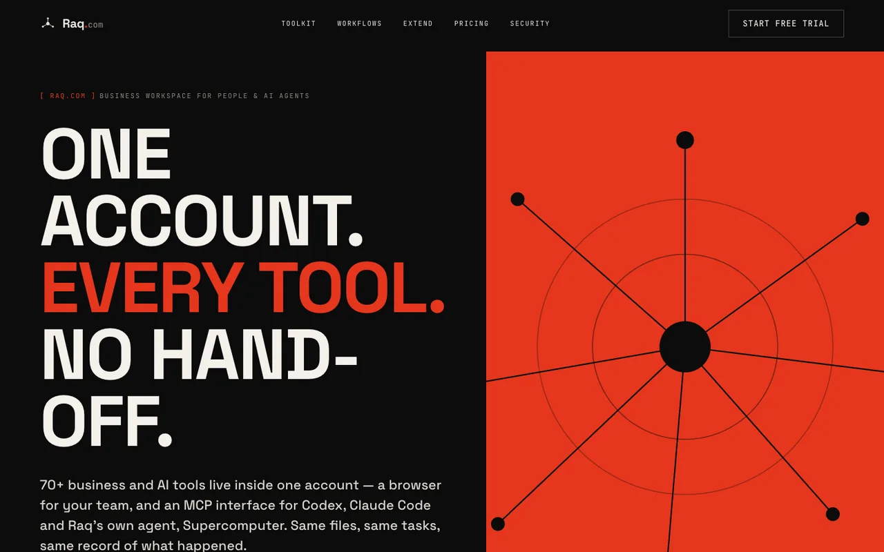 Raq.com homepage generated by Claude Sonnet 5 in Claude Code