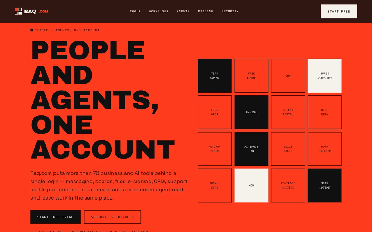 Raq.com homepage generated by Claude Sonnet 5 in Cursor