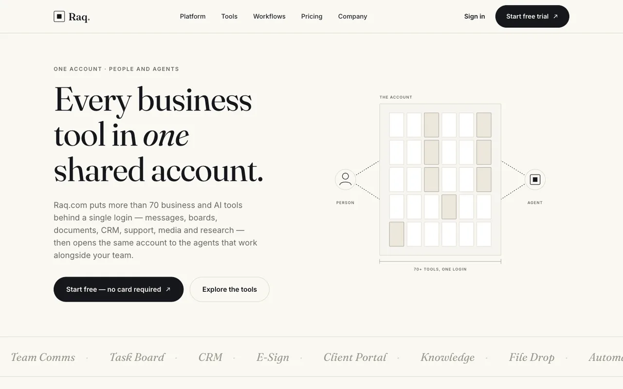 Raq.com homepage generated by Claude Sonnet 5 in Cursor