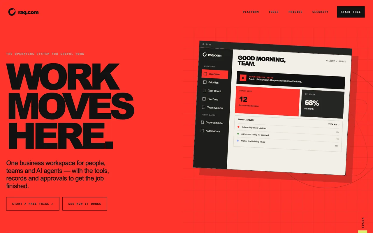 Raq.com homepage generated by GPT-5.6 Luna in Codex