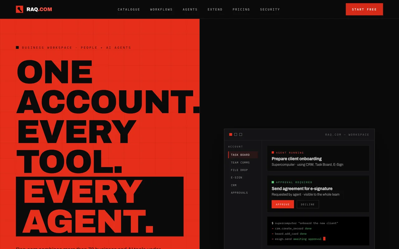 Raq.com homepage generated by Kimi K3 in Cursor