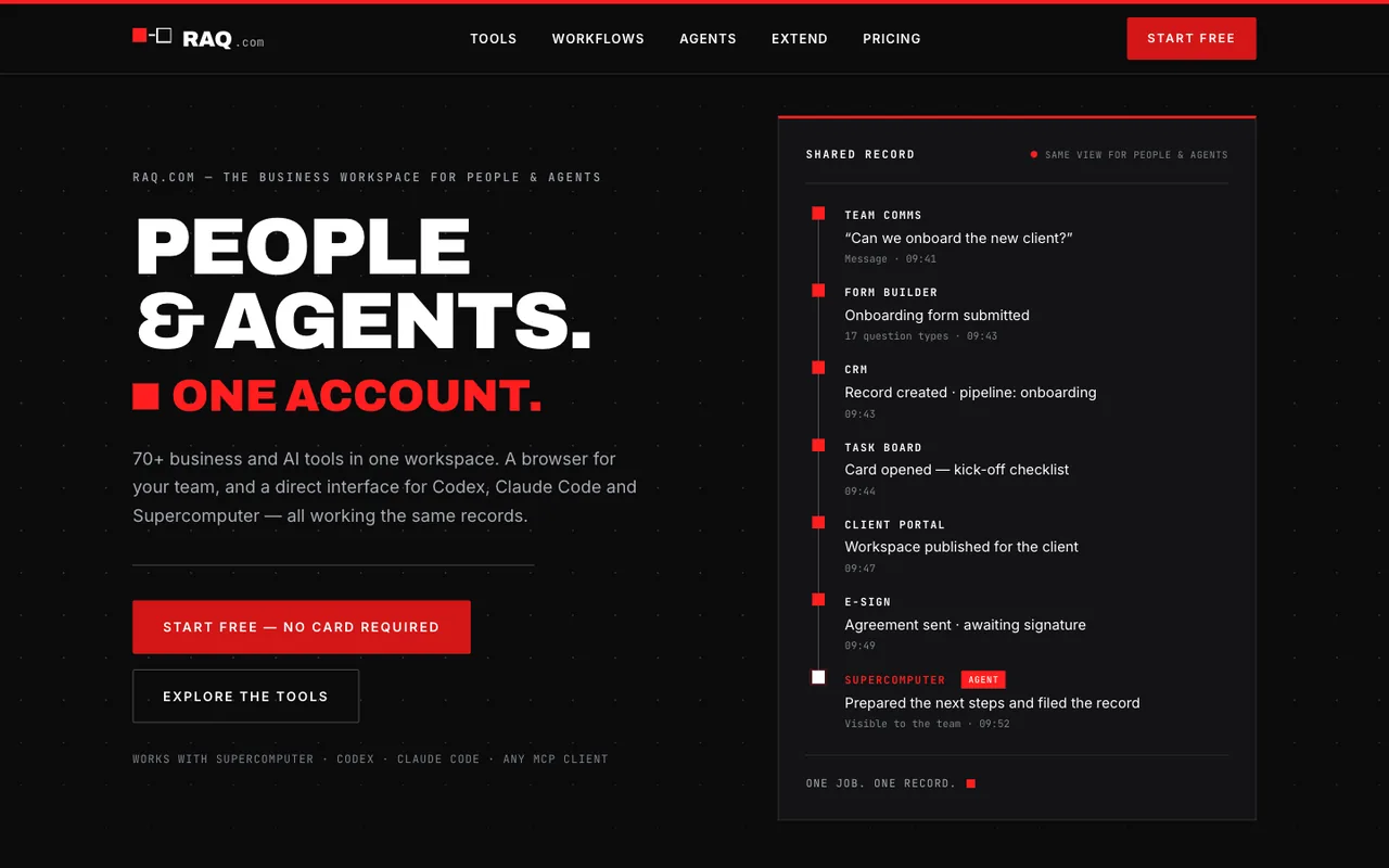Raq.com homepage generated by DeepSeek V4 Flash 0731 in Claude Code