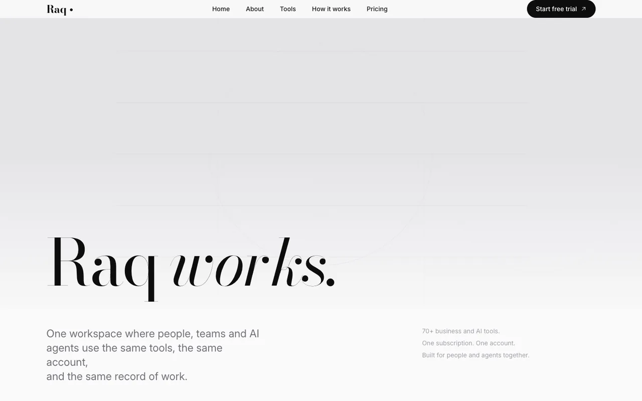 Raq.com homepage generated by DeepSeek V4 Pro 0423 in Claude Code