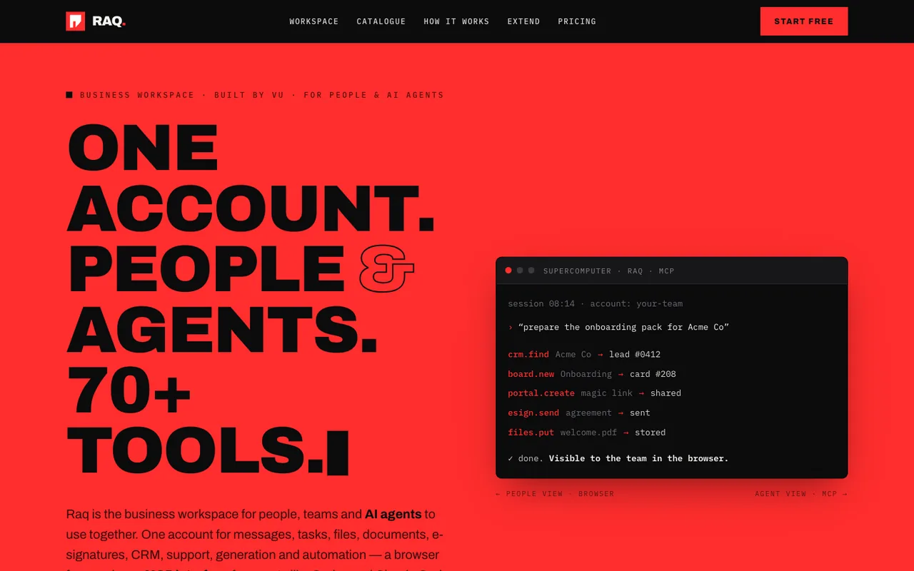 Raq.com homepage generated by DeepSeek V4 Pro 0813 in Claude Code