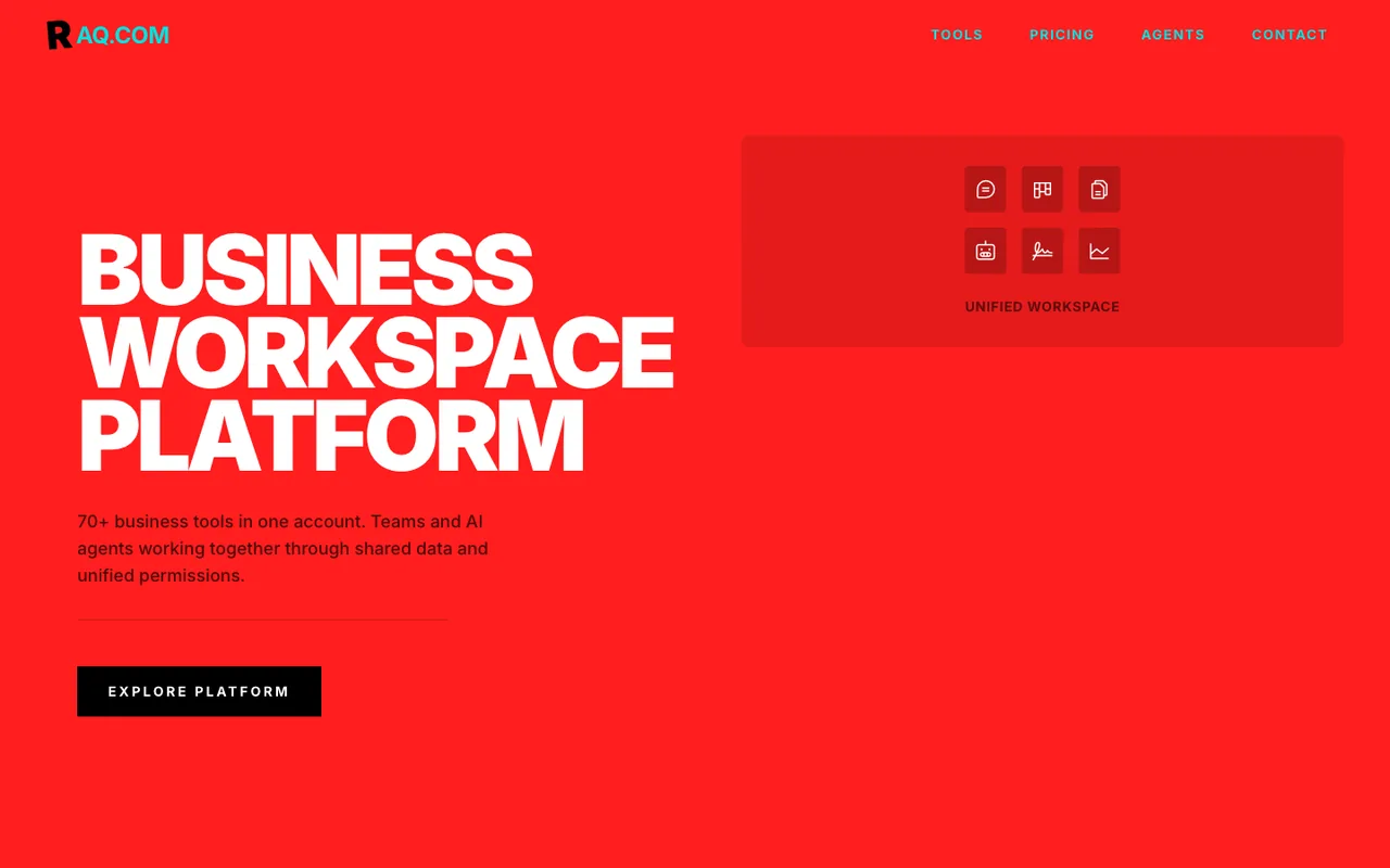 Raq.com homepage generated by Claude Sonnet 4 in Cursor