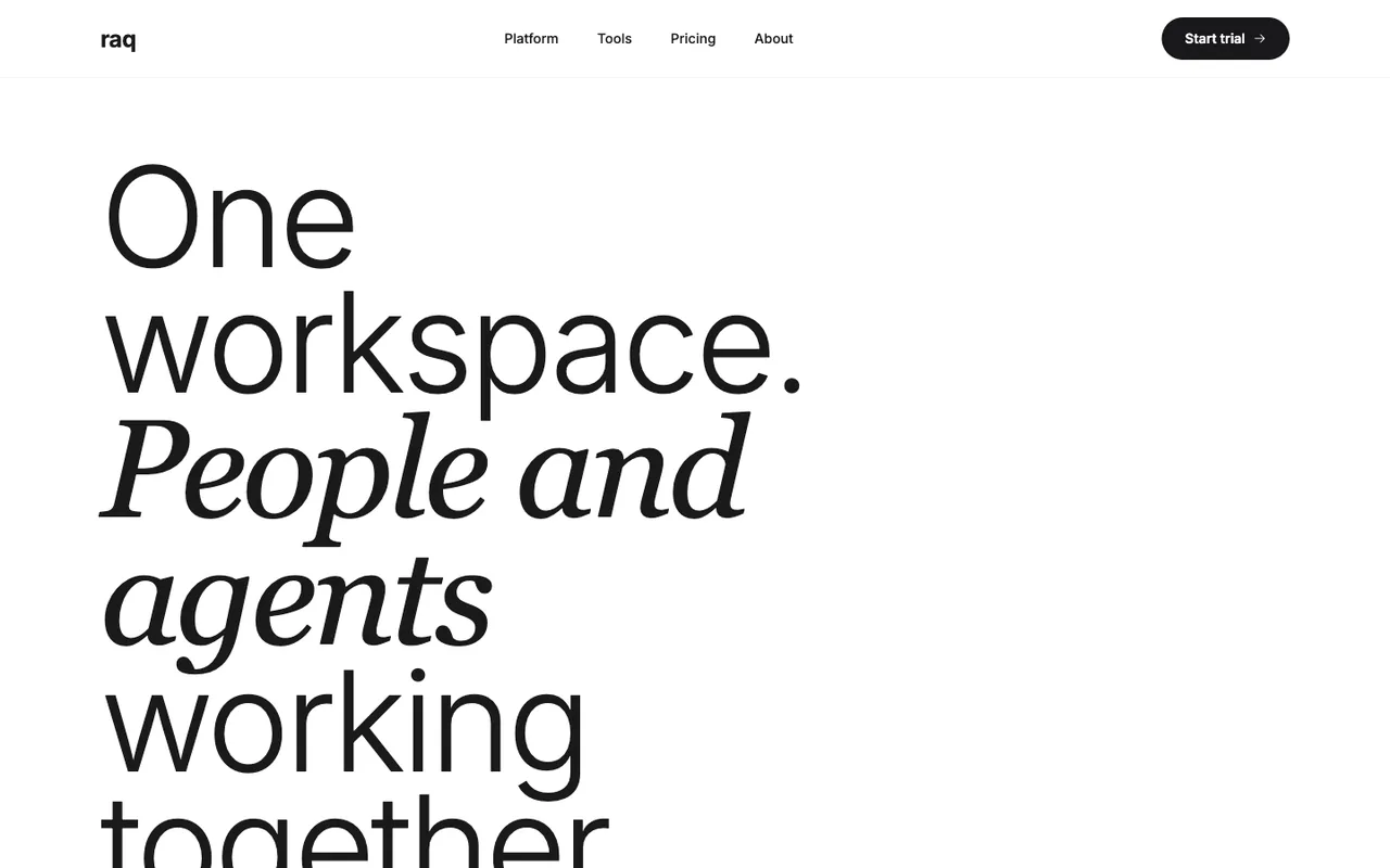 Raq.com homepage generated by Claude Sonnet 4.5 in Cursor