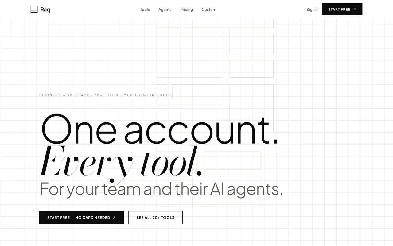 Raq.com homepage generated by Claude Sonnet 4.6 in Cursor