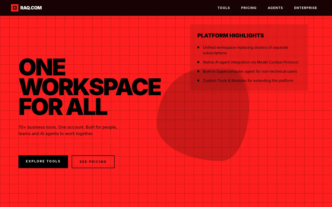 Raq.com homepage generated by Claude Opus 4 in Claude Code