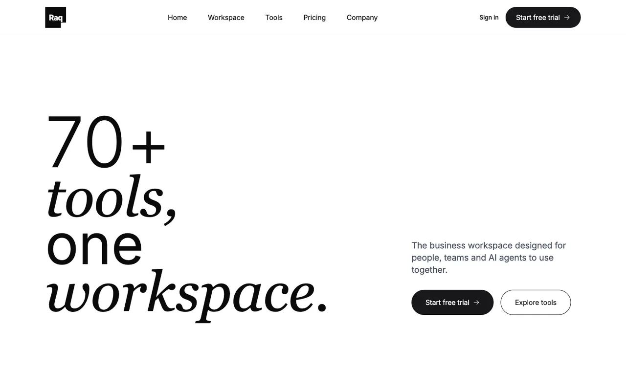 Raq.com homepage generated by Claude Opus 4 in Claude Code