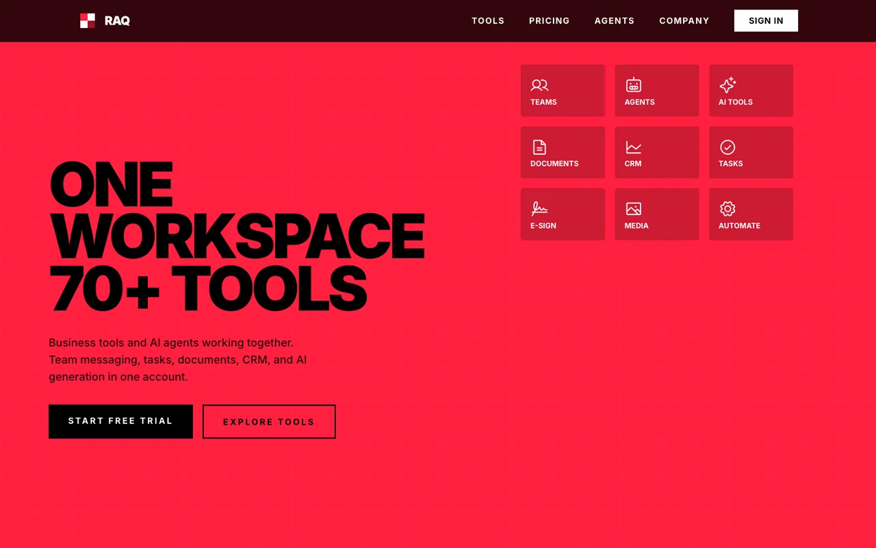 Raq.com homepage generated by Claude Opus 4.1 in Claude Code