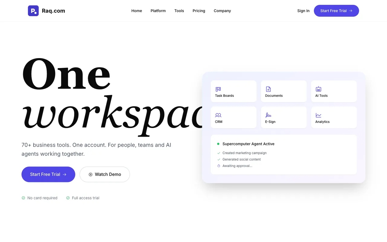 Raq.com homepage generated by Claude Opus 4.1 in Claude Code