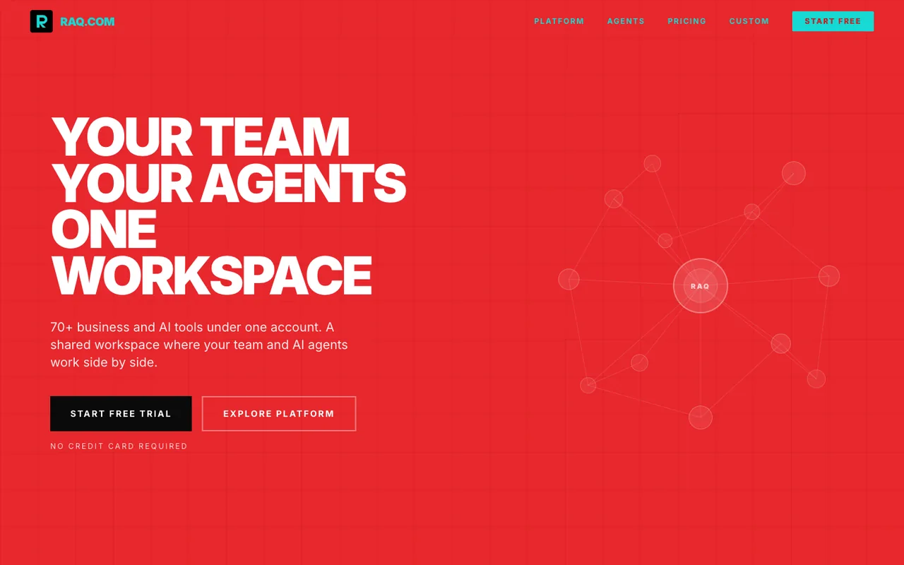 Raq.com homepage generated by Claude Opus 4.6 in Cursor