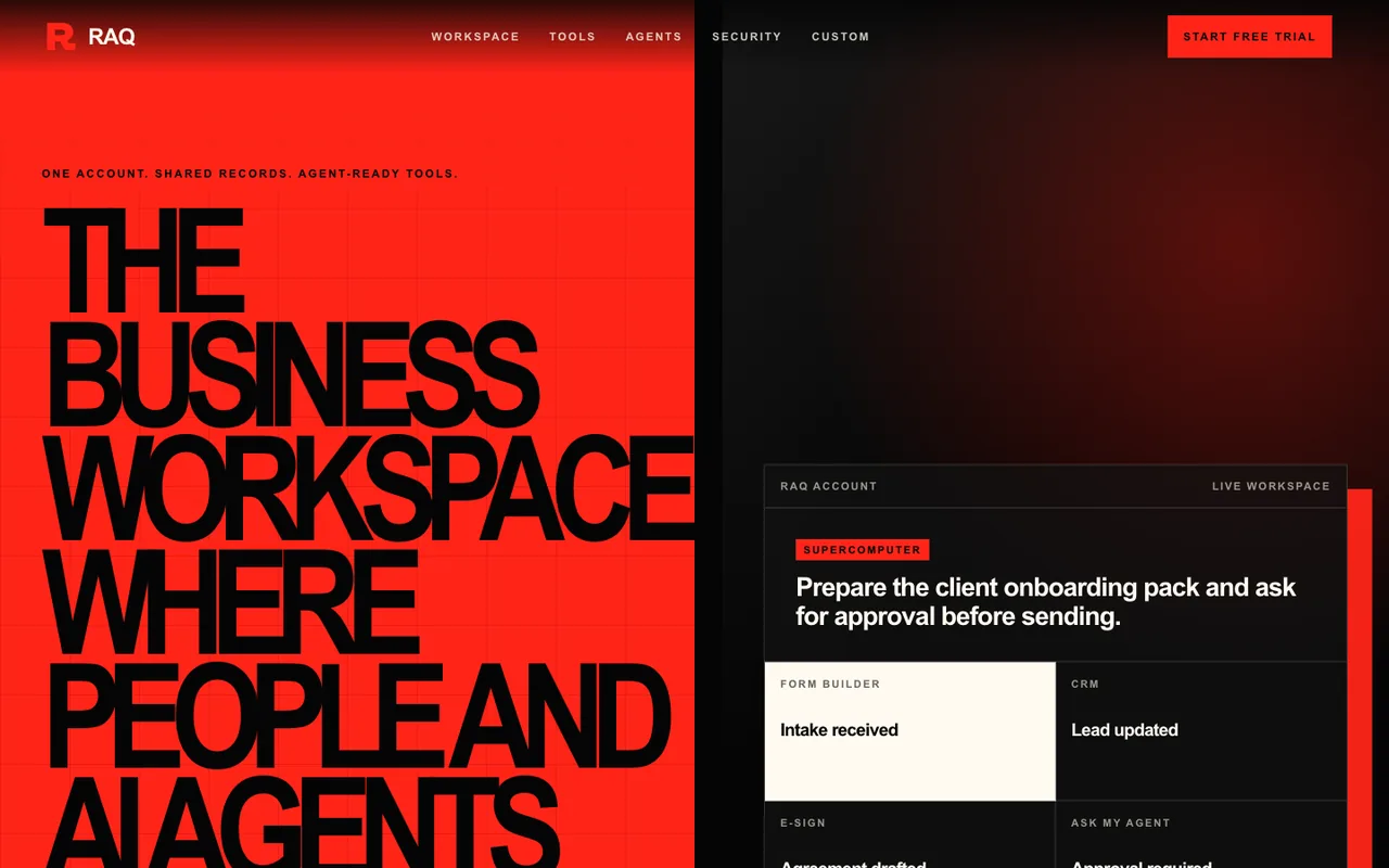 Raq.com homepage generated by GPT-5.5 in Cursor