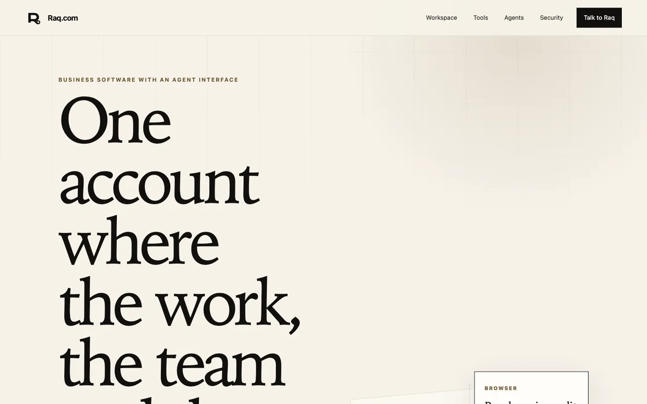 Raq.com homepage generated by GPT-5.5 in Cursor