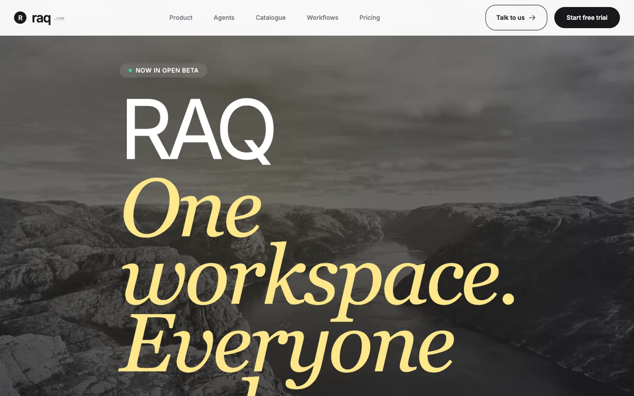 Raq.com homepage generated by Grok 4.20 in Claude Code