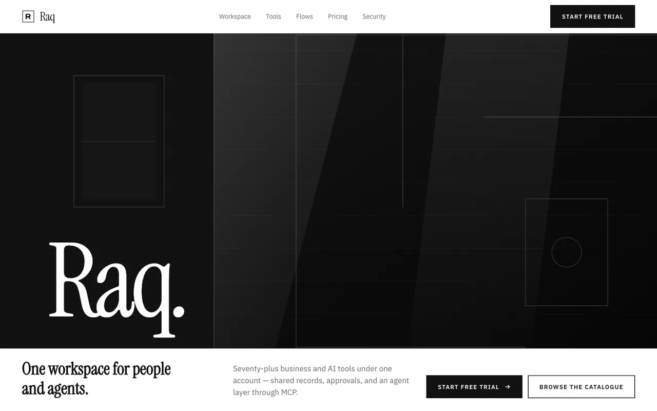 Raq.com homepage generated by Grok 4.5 in Cursor