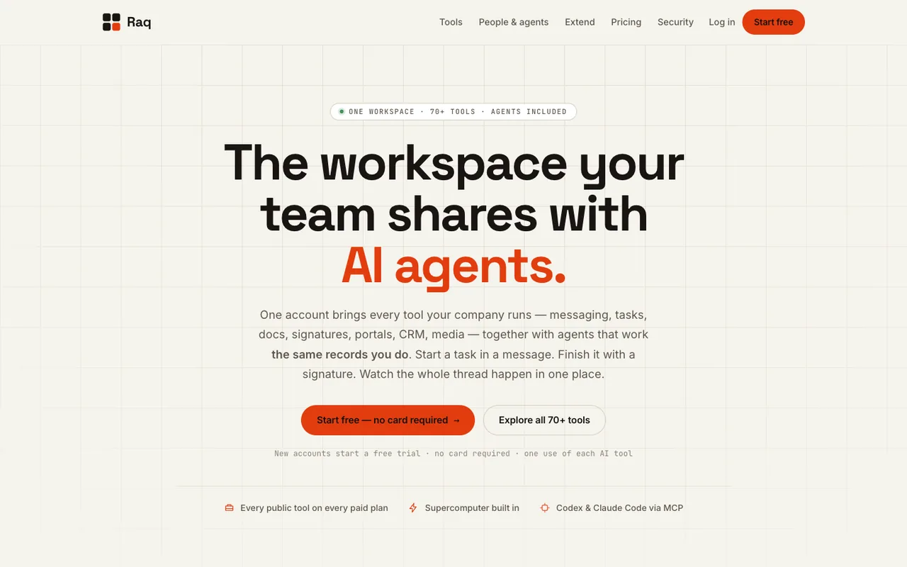 Raq.com homepage generated by DeepSeek V4 Flash 0731 in Claude Code