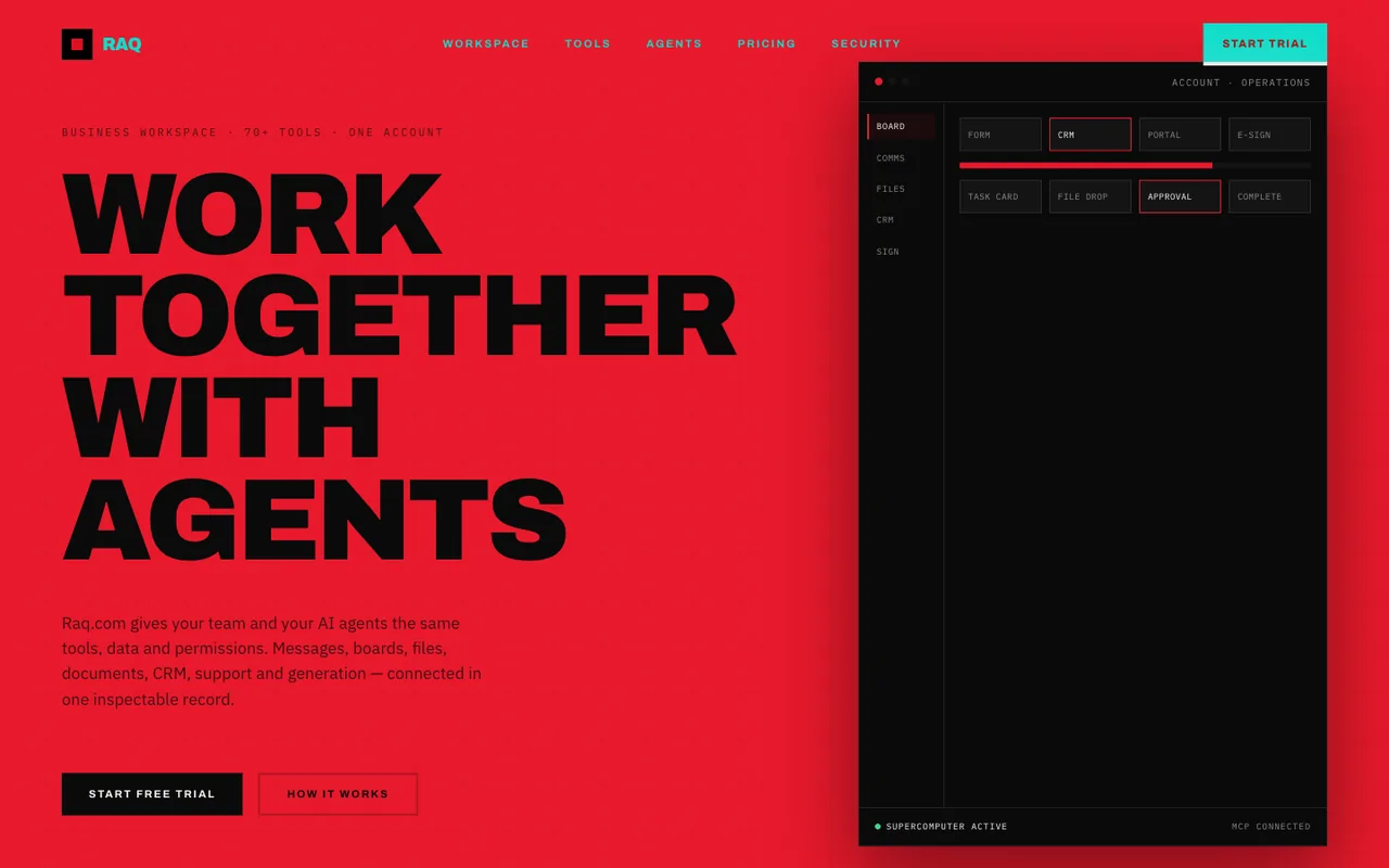 Raq.com homepage generated by Cursor Composer 2.5 in Cursor