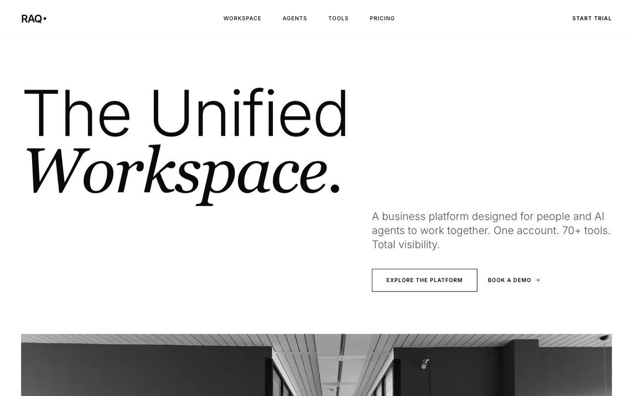 Raq.com homepage generated by Gemini 3 Flash in Cursor