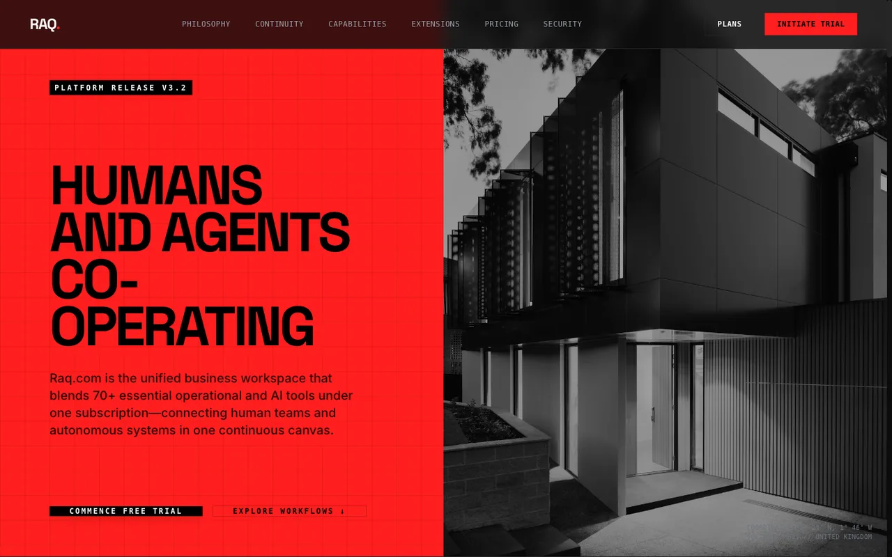 Raq.com homepage generated by Gemini 3.5 Flash in Cursor