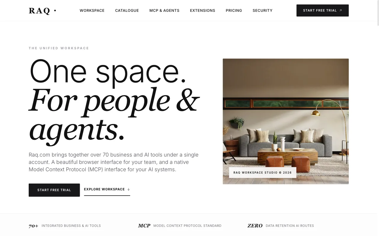 Raq.com homepage generated by Gemini 3.5 Flash in Cursor