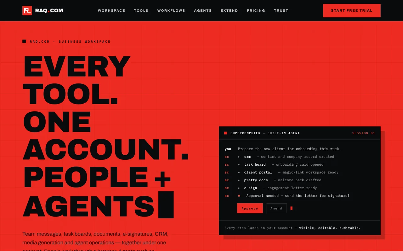 Raq.com homepage generated by Qwen 3.8 Max in Claude Code