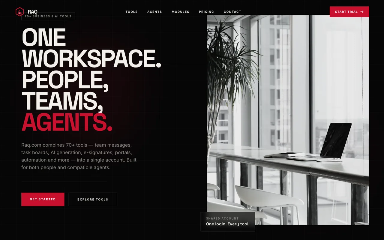 Raq.com homepage generated by Inkling in Claude Code