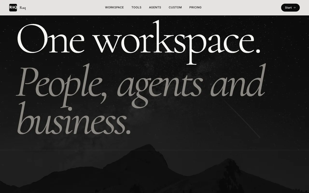 Raq.com homepage generated by Inkling in Claude Code
