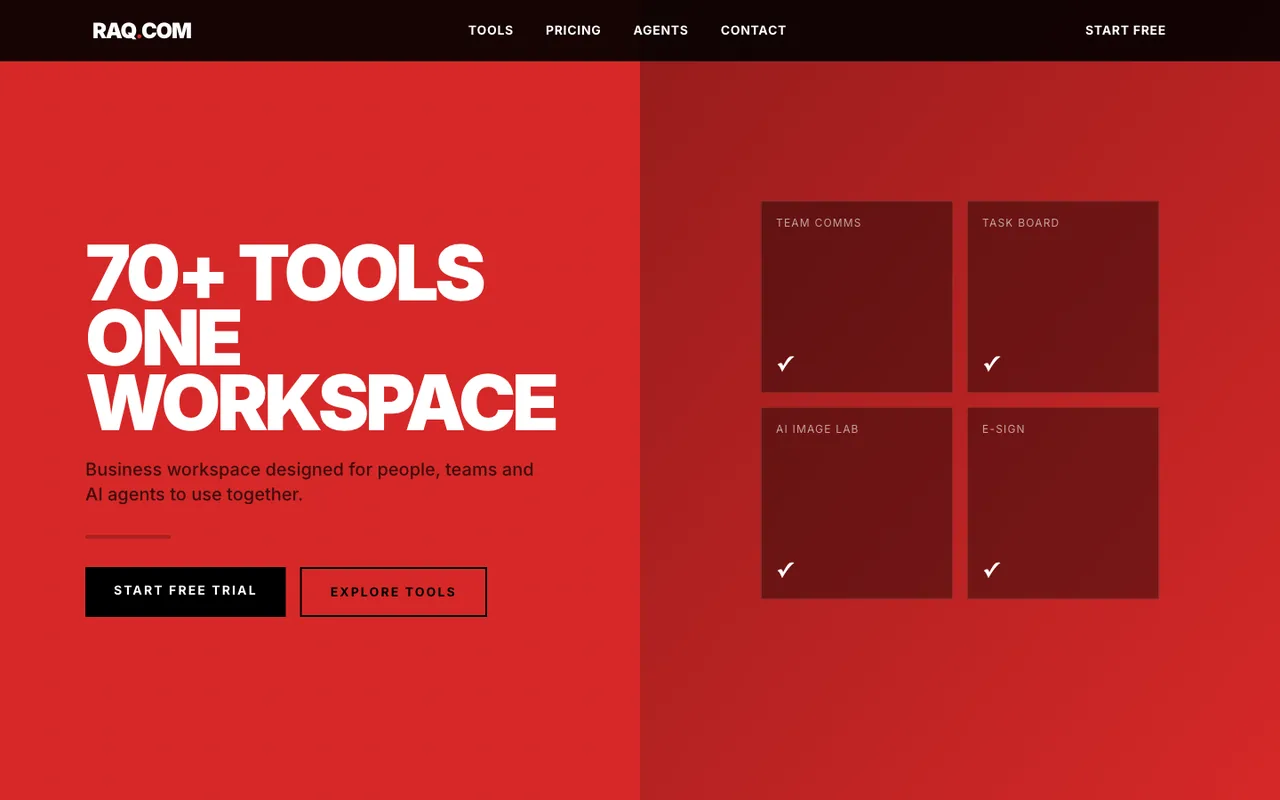 Raq.com homepage generated by Claude Sonnet 4.5 in Claude Code
