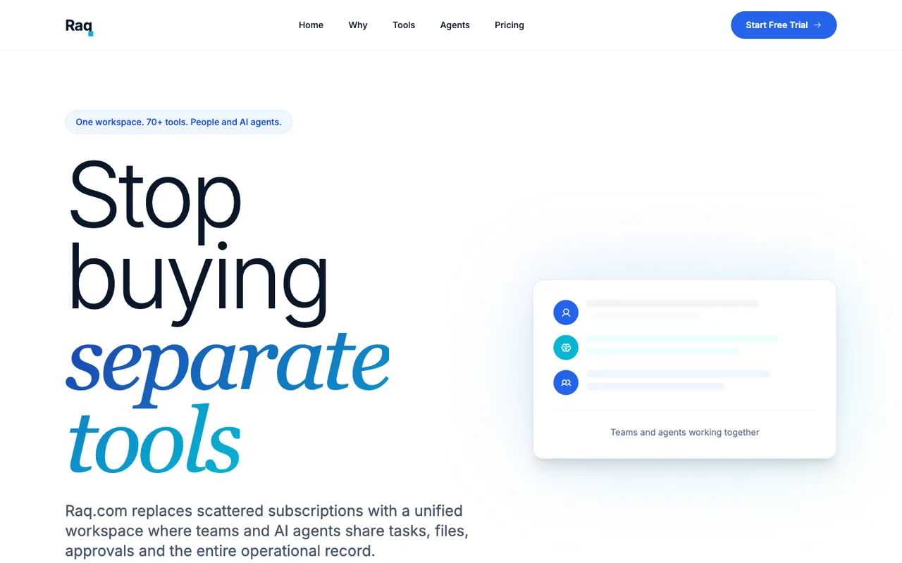 Raq.com homepage generated by Claude Sonnet 4.5 in Claude Code