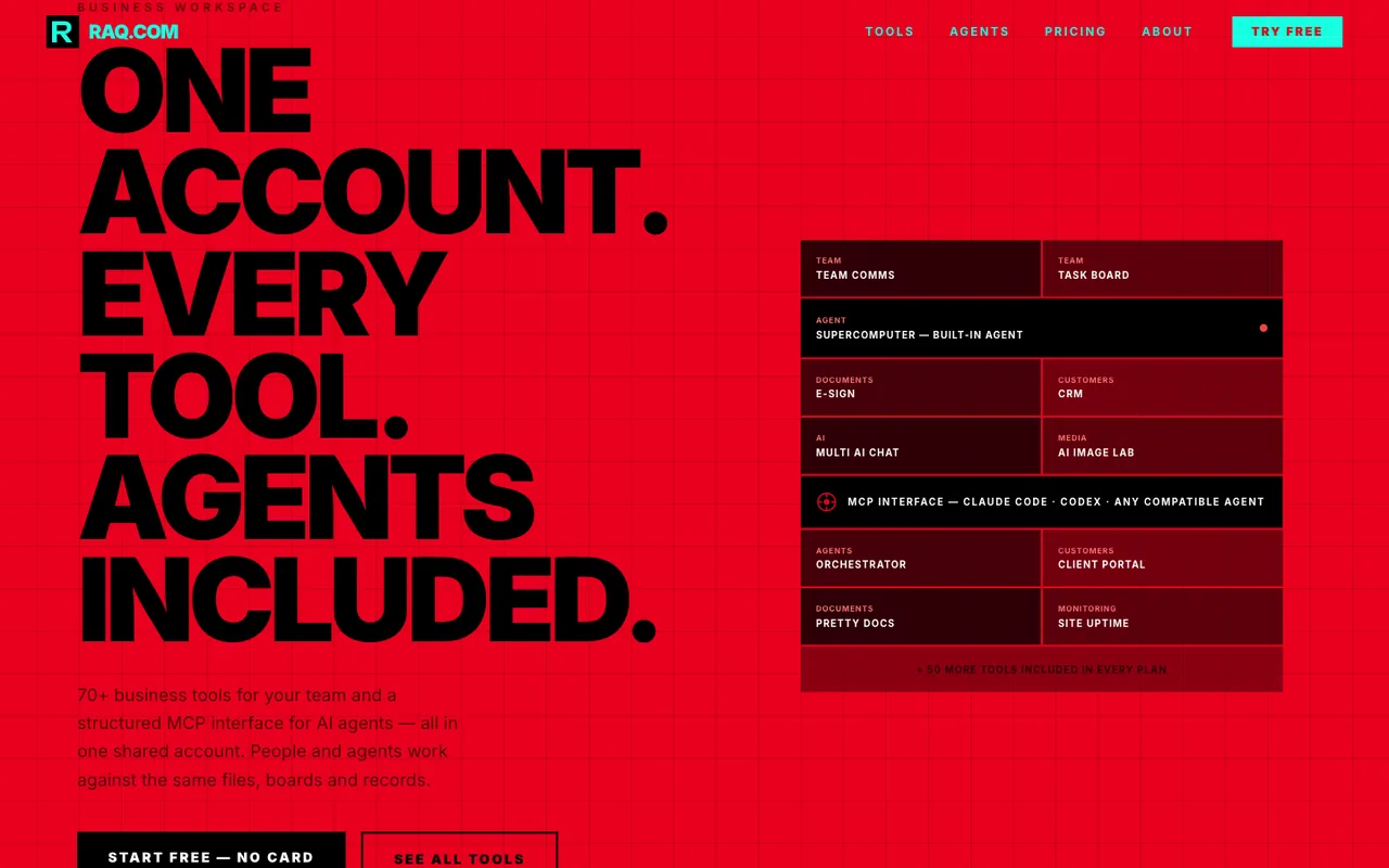 Raq.com homepage generated by Claude Sonnet 4.6 in Claude Code