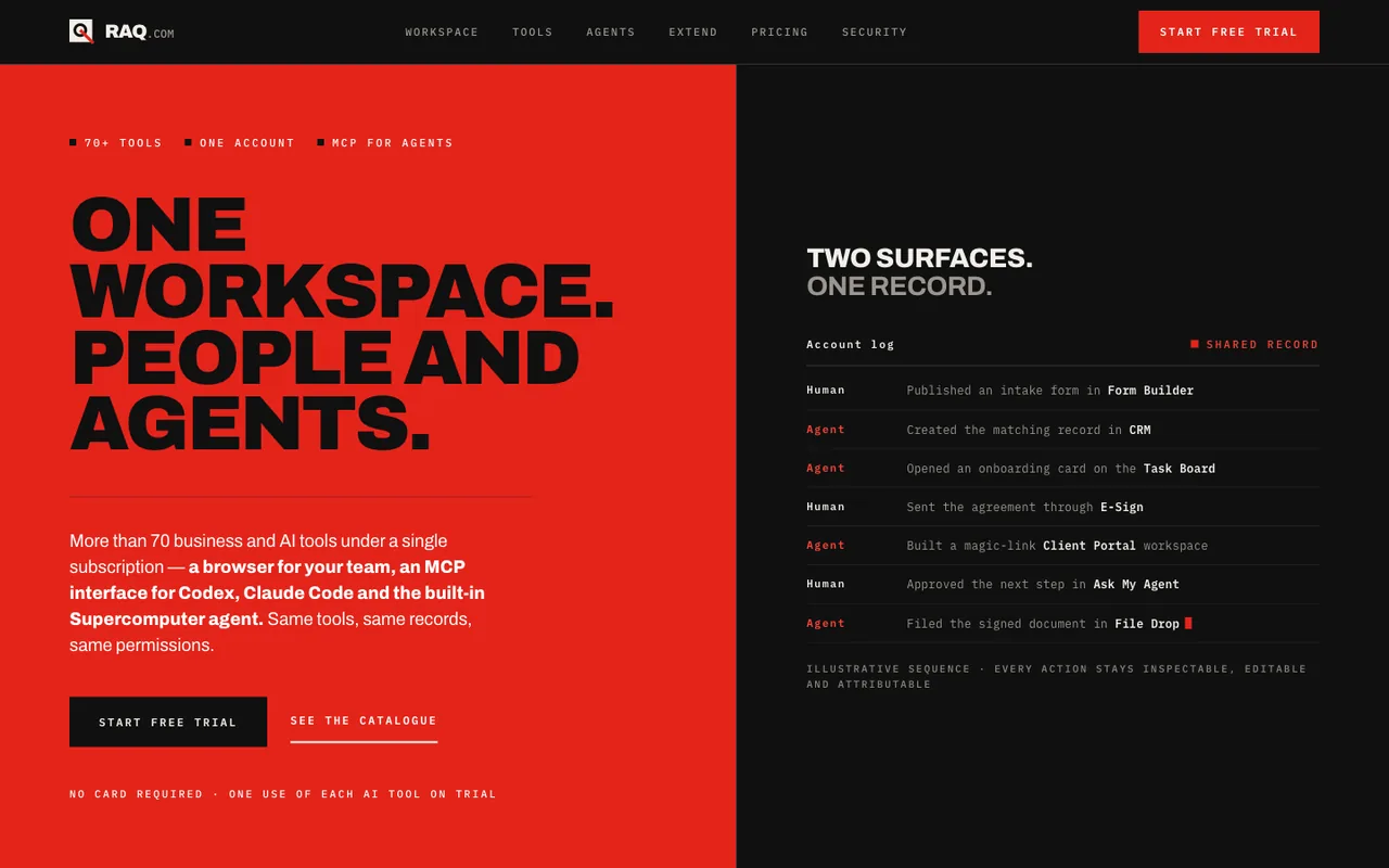 Raq.com homepage generated by Claude Opus 4.1 in Claude Code