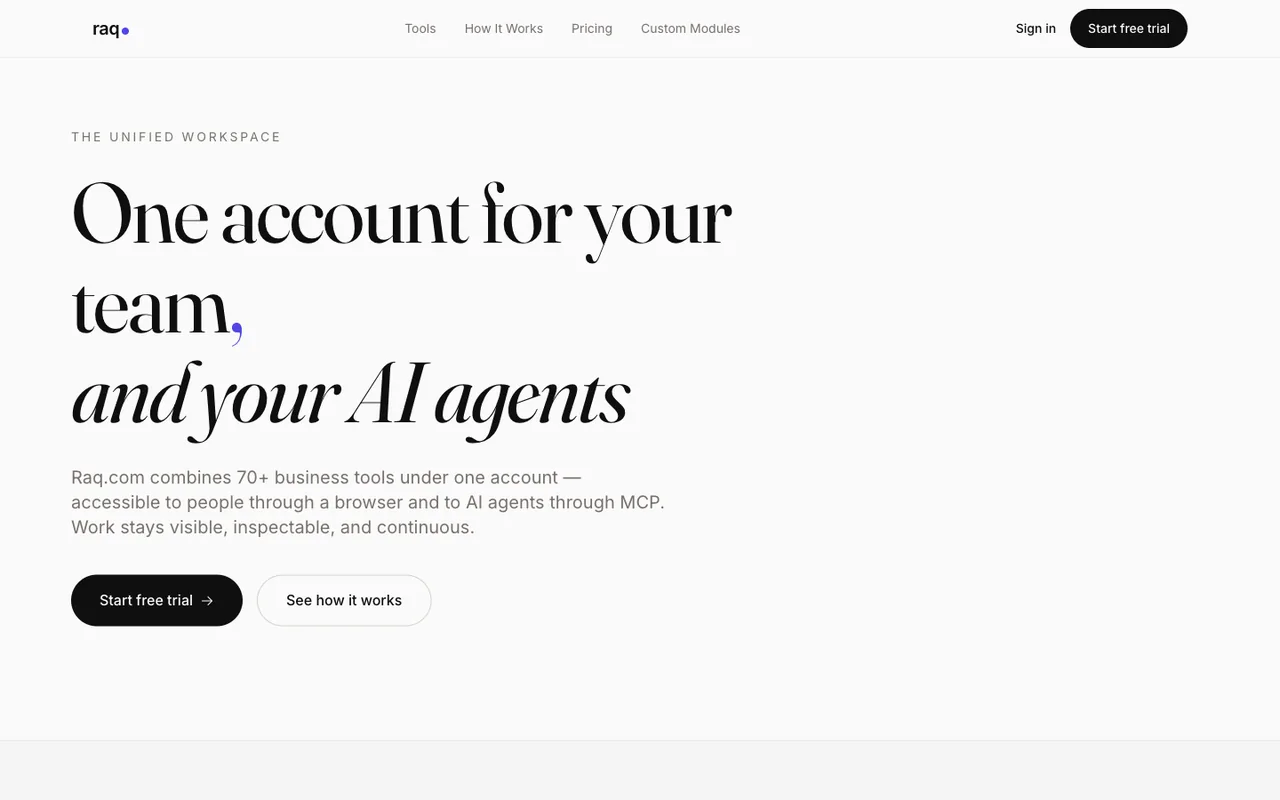 Raq.com homepage generated by Claude Opus 4.5 in Claude Code