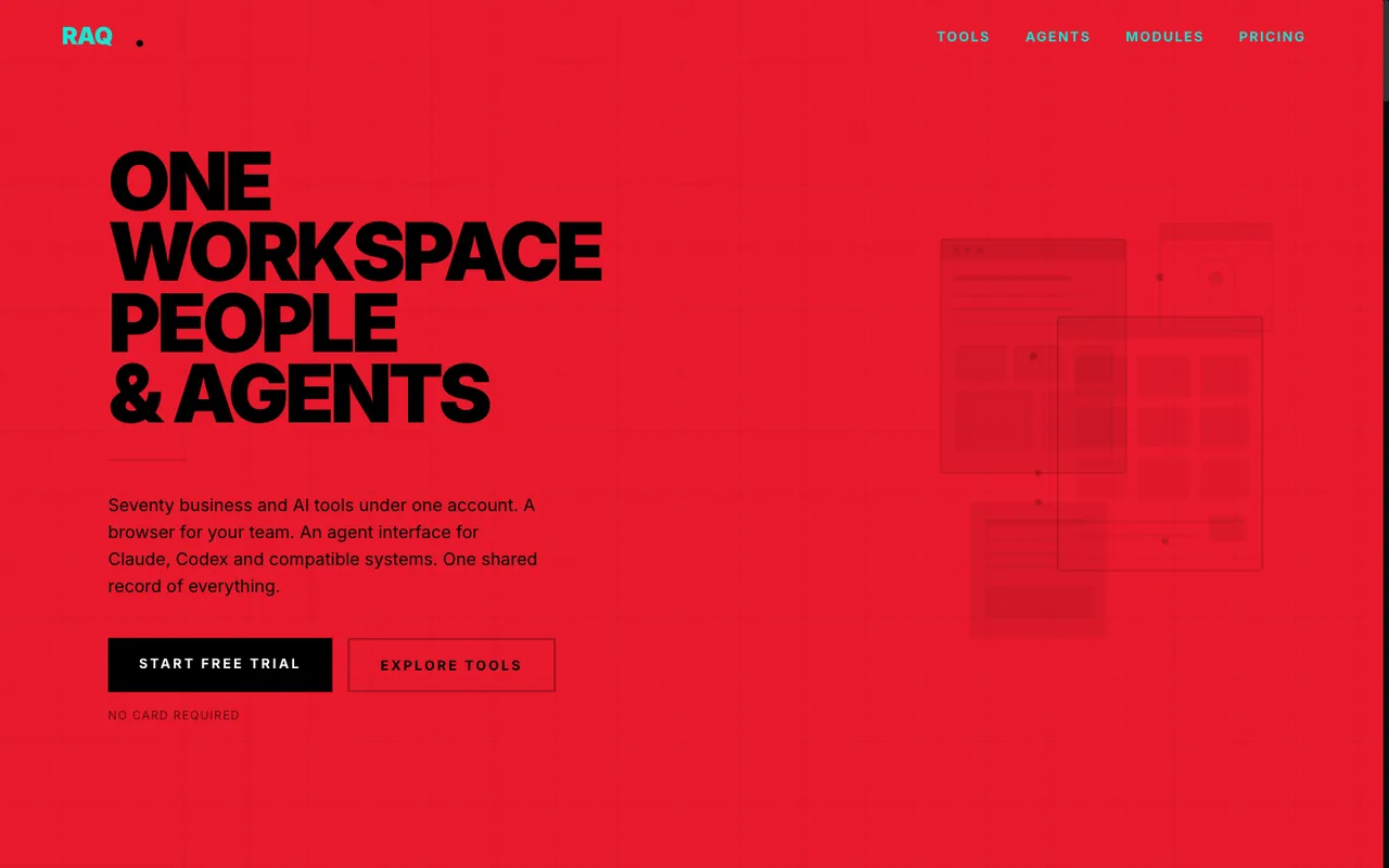 Raq.com homepage generated by Claude Opus 4.6 in Claude Code