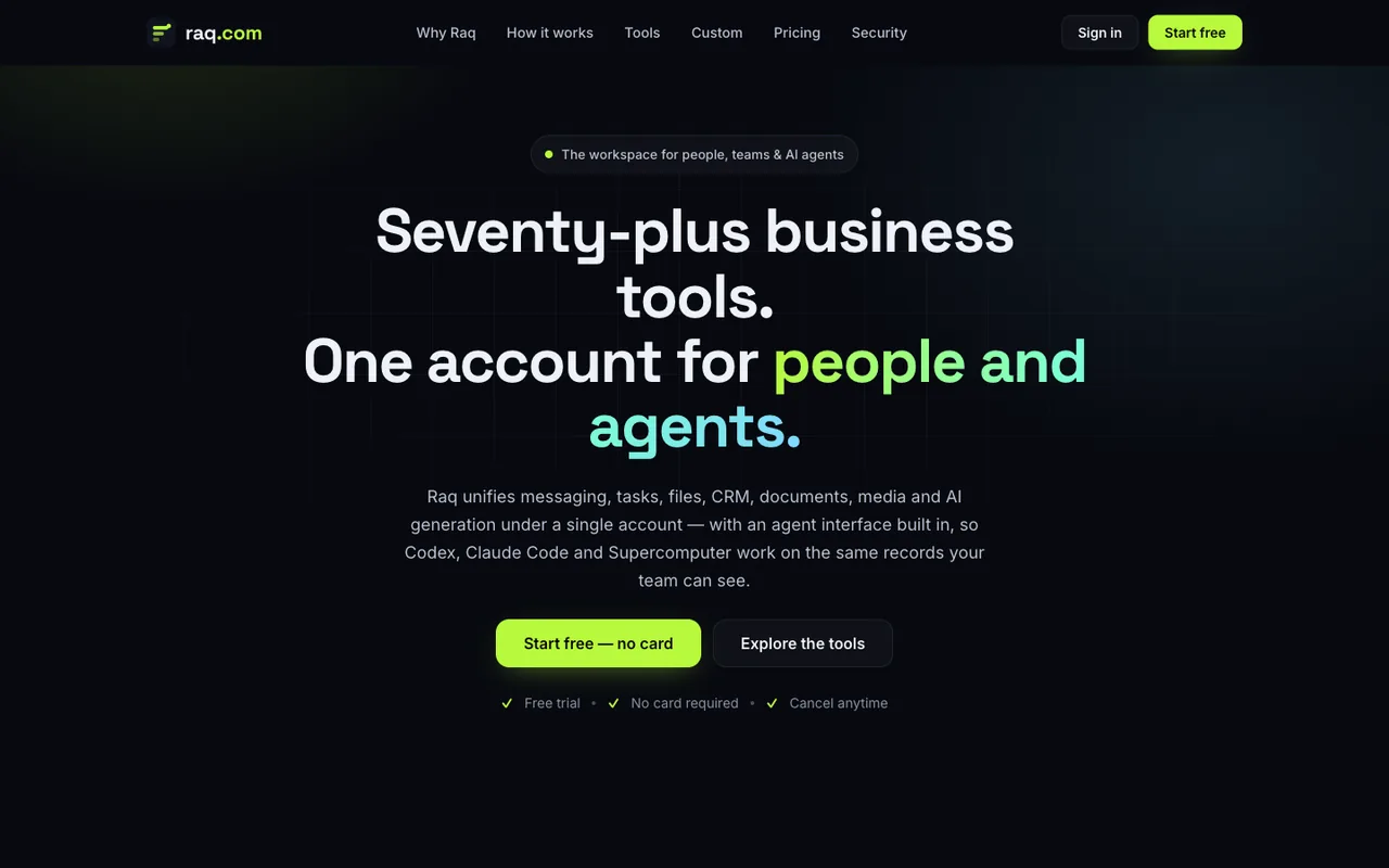 Raq.com homepage generated by DeepSeek V4 Pro 0813 in Claude Code