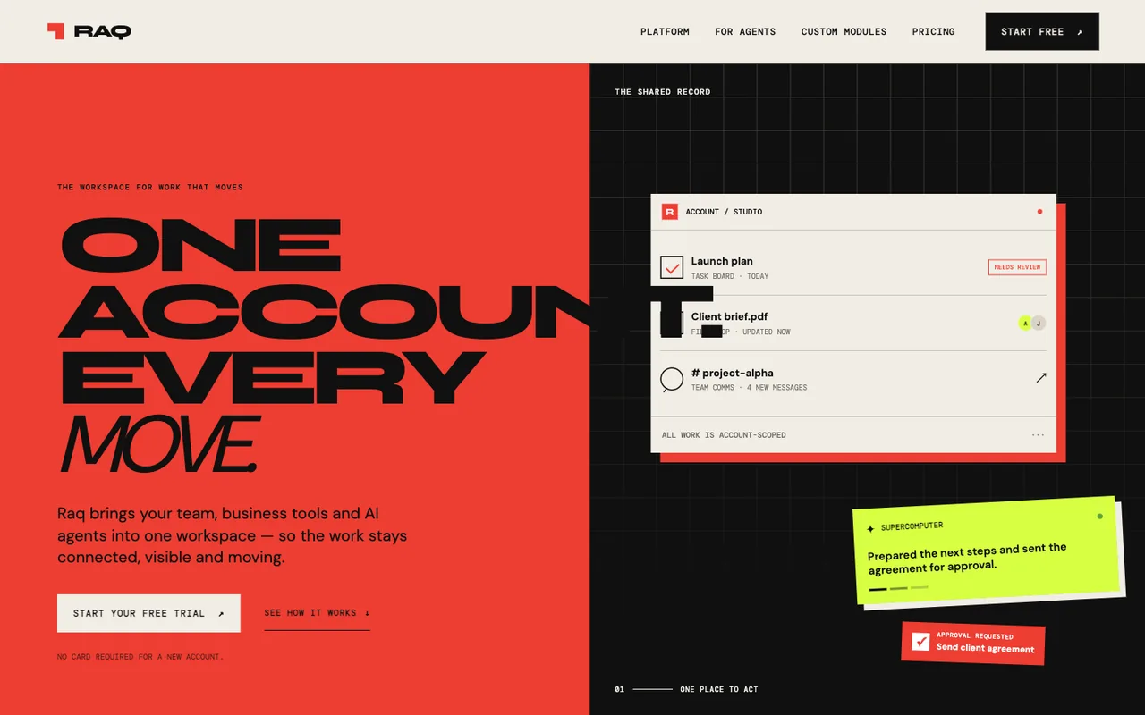 Raq.com homepage generated by GPT-5.6 Terra in Codex