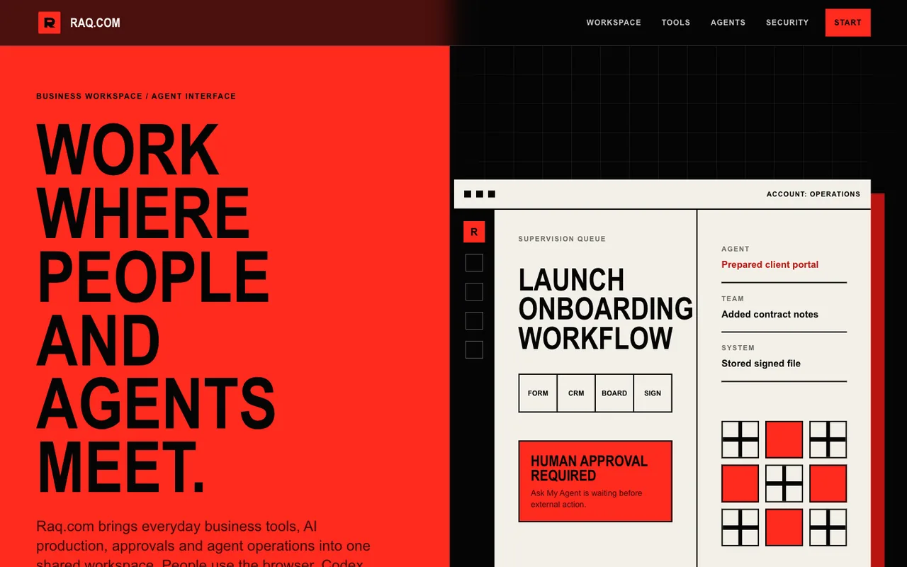 Raq.com homepage generated by GPT-5.5 in Codex